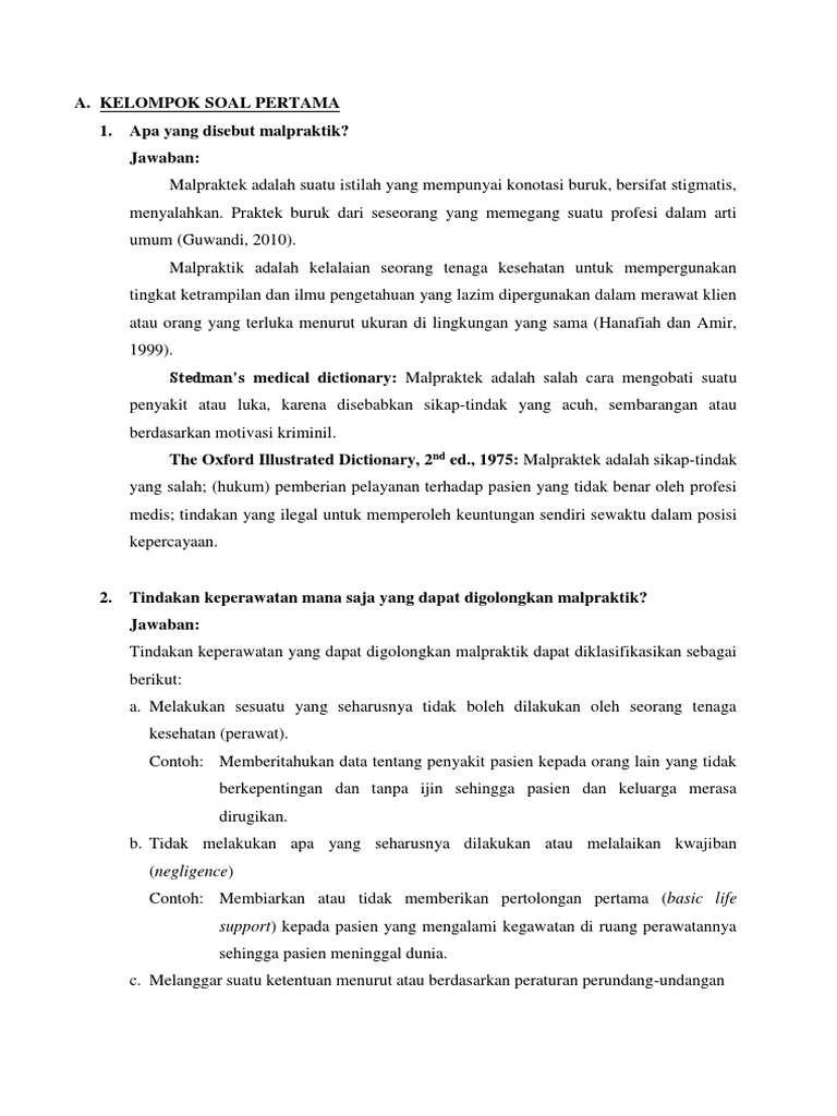 Kumpulan Soal Dan Jawaban Etika Hukum Kesehatan