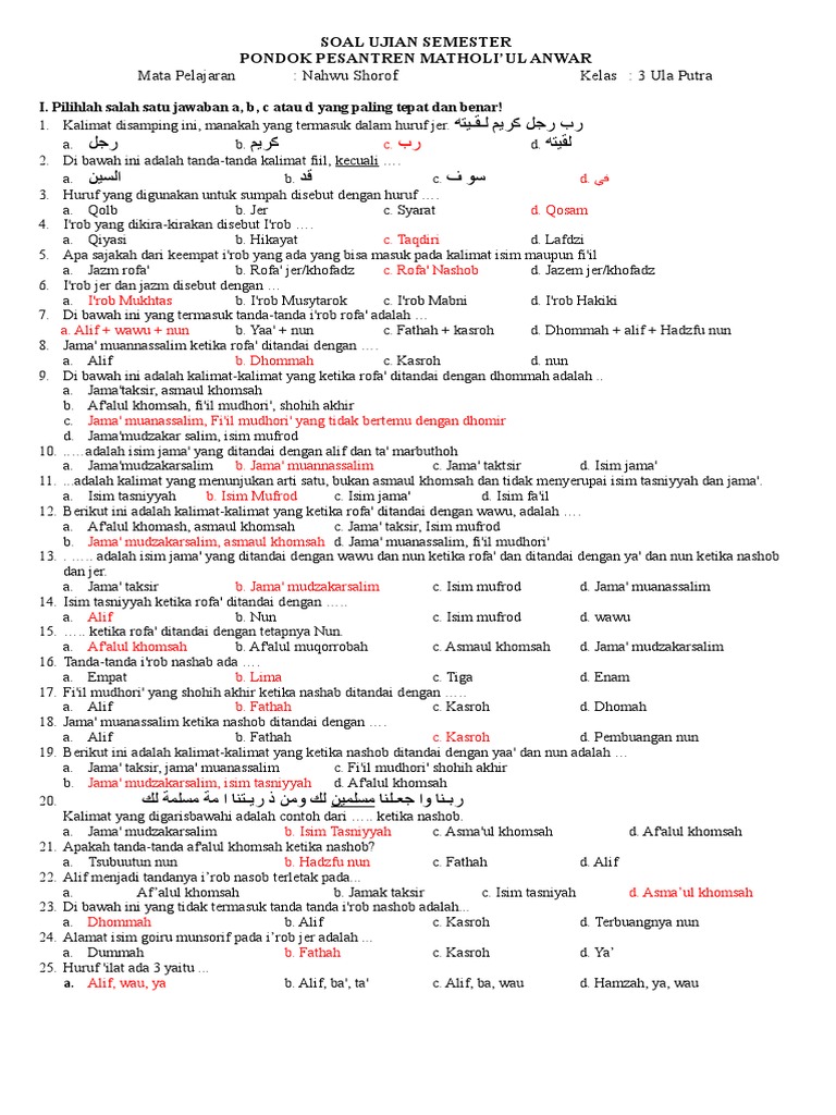 Contoh Soal Nahwu Dan Jawabannya Menjawab Soal