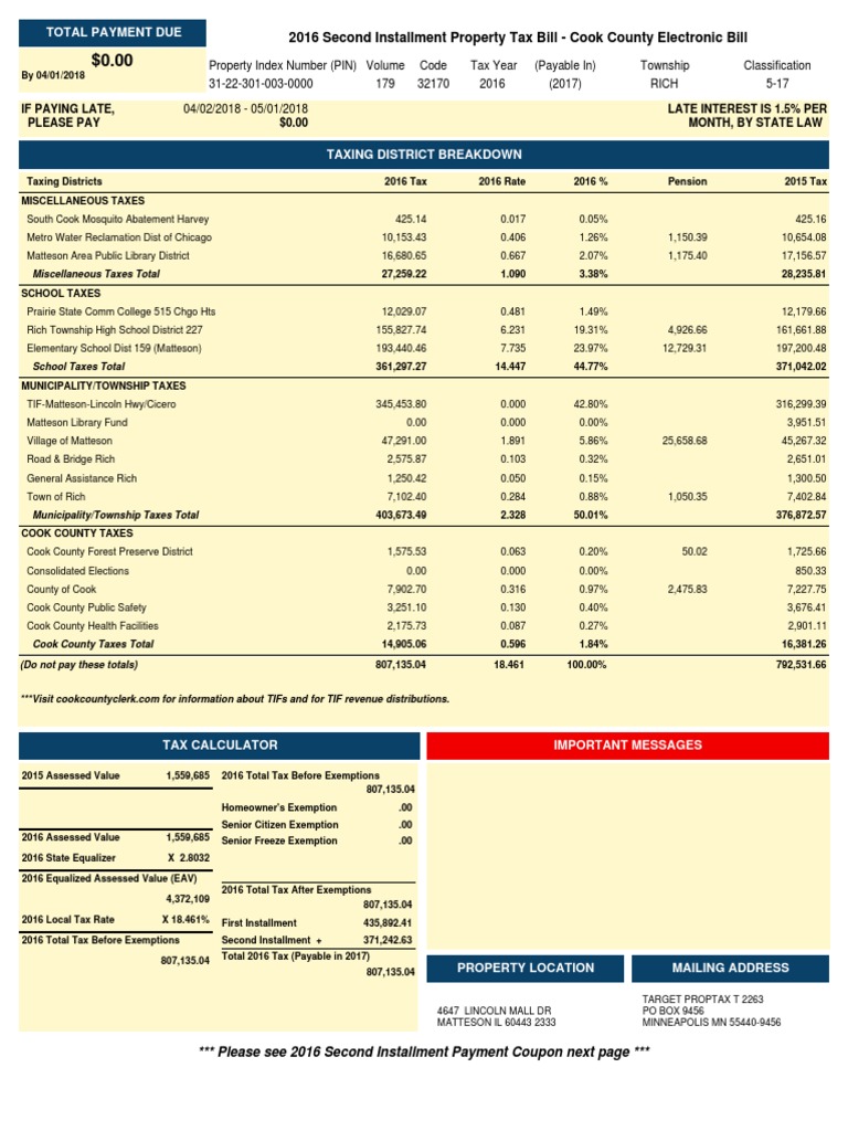 Target Matteson Tax Bill PDF Personal Finance Taxes