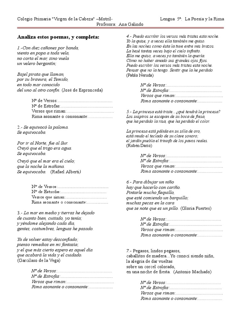 Poesía y Rima en 5º de Primaria | PDF | Rima