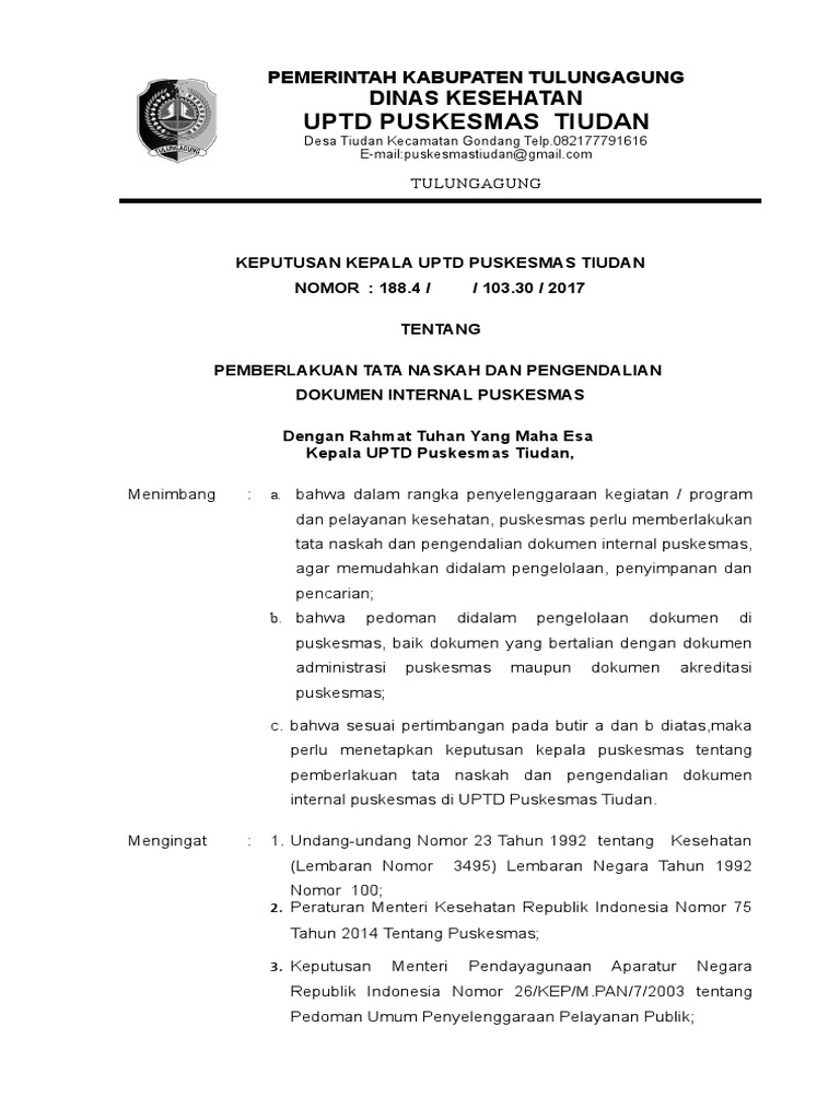 Contoh SK Pemberlakuan Pedoman Tata Naskah
