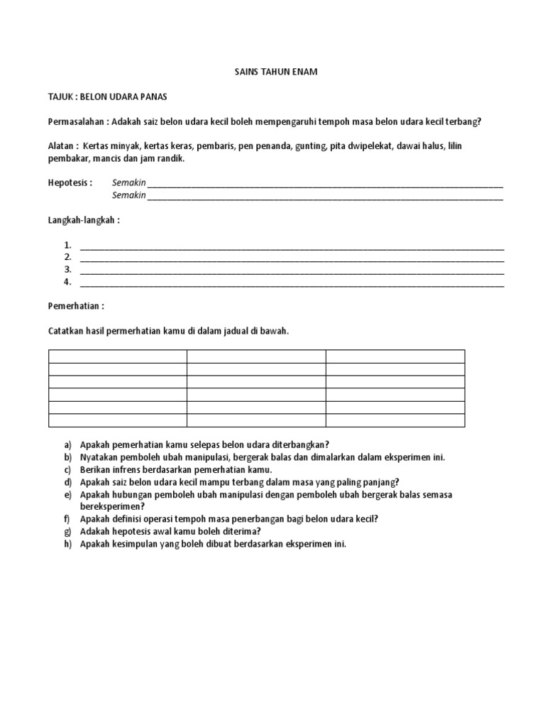 Eksperimen Belon Udara Panas Pdf