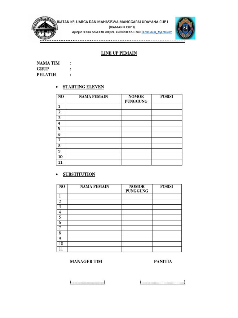 Format Line Up Pemain Futsal dan Sepak Bola | PDF