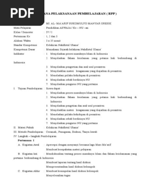 Rpp Aswaja Mi Kelas 4 5 6 K13 Revisi Sekolah