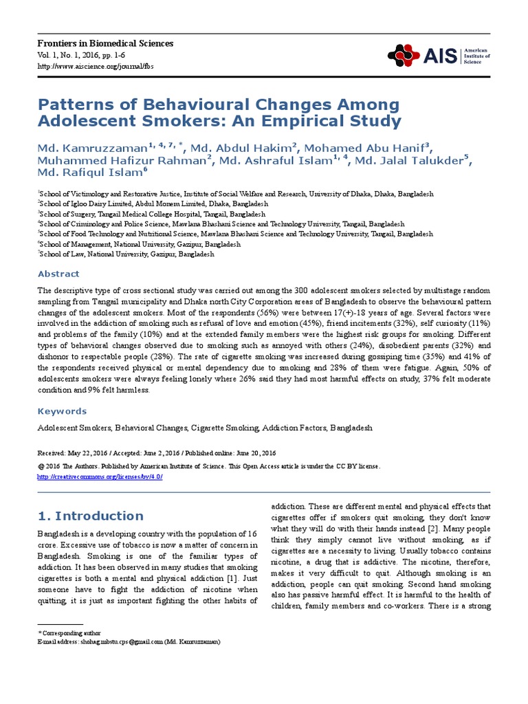 Adolescent Smokers' Behavioral Changes Study | PDF | Tobacco Smoking ...
