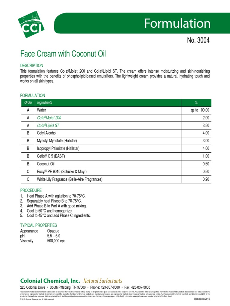 3004 Face Cream With Coconut Oil ST Colamoist 200 | PDF | Chemistry ...