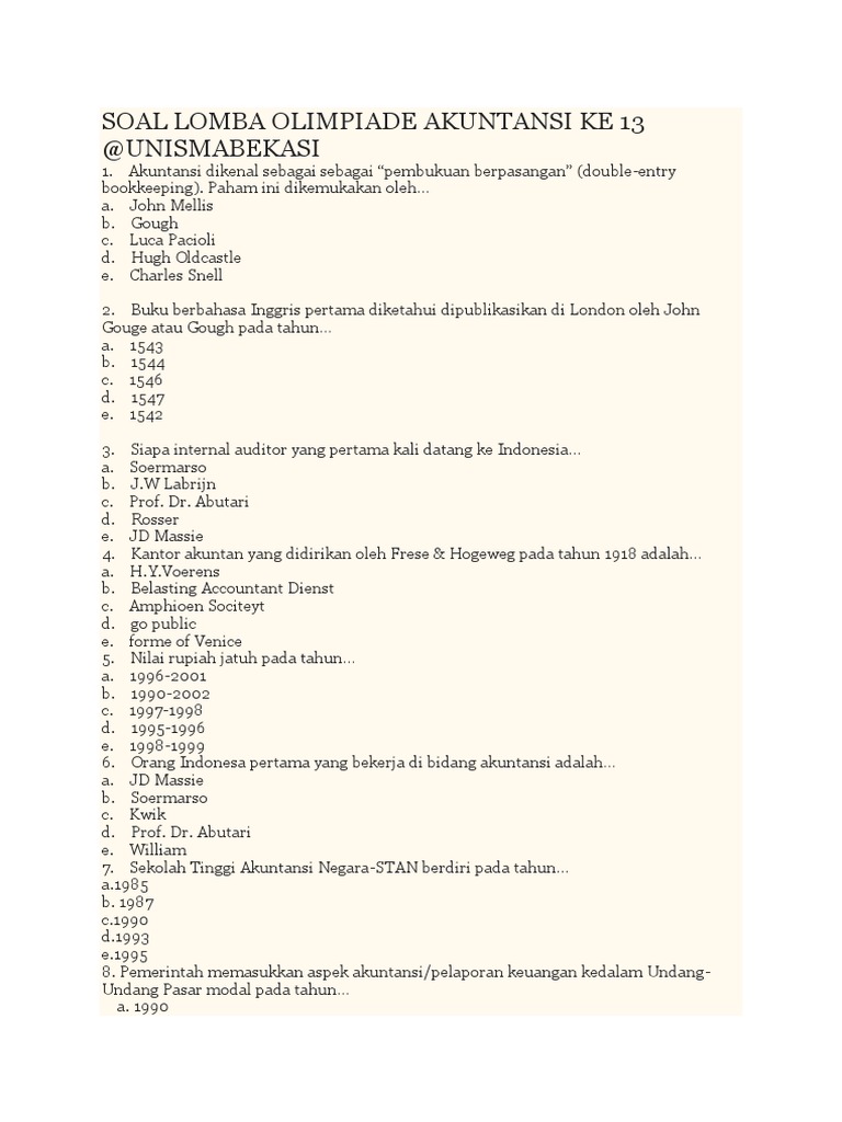 Soal Lomba Olimpiade Akuntansi Ke 13 Pdf