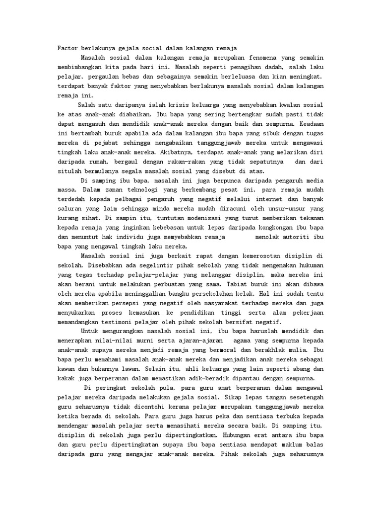 Factor Berlakunya Gejala Social Dalam Kalangan Remaja Pdf
