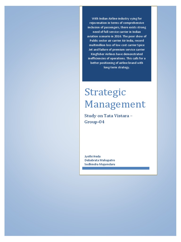 Tata Vistara: Strategic Management Insights | PDF | Airlines | Low Cost ...
