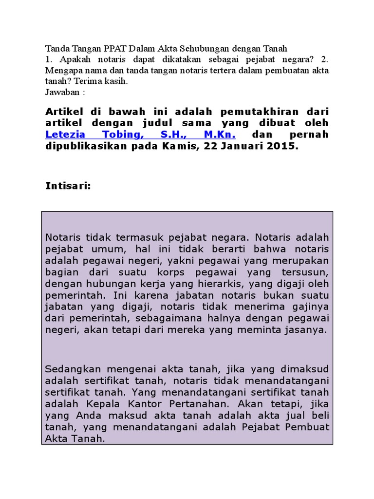 Tanda Tangan Ppat Dalam Akta Sehubungan Dengan Tanah