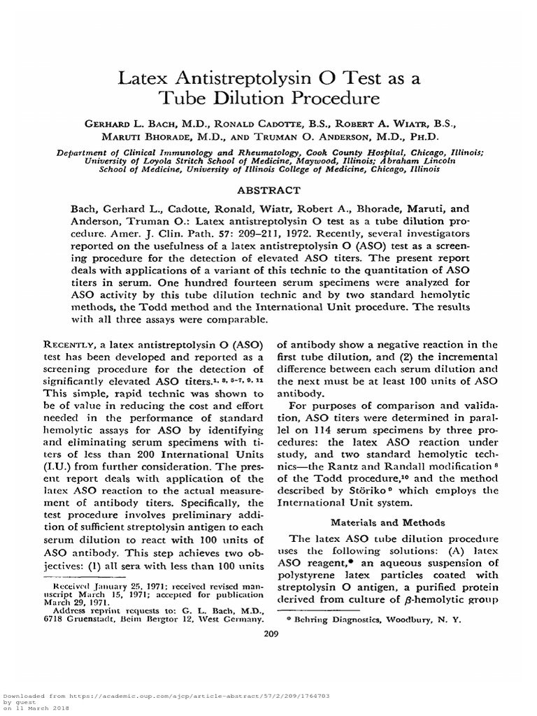 Latex Antistreptolysin O Test As A Tube Dilution Procedure by Guest On