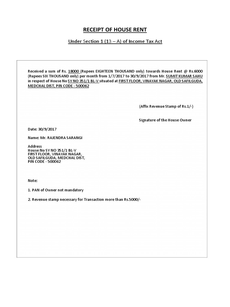 Receipt of House Rent Under Section 1 (13 A) of Tax Act PDF