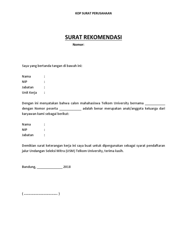 Surat Rekomendasi Usm Karyawan Pdf