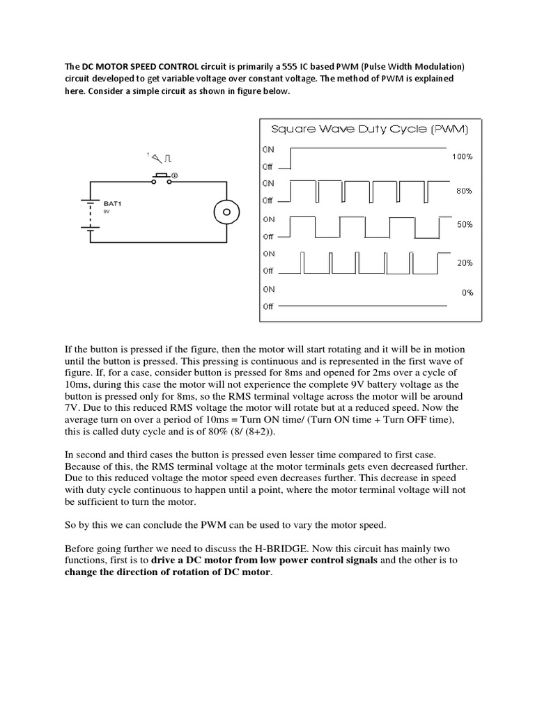 The DC MOTOR SPEED CONTROL Circuit Is Primarily A 555 IC Based PWM ...