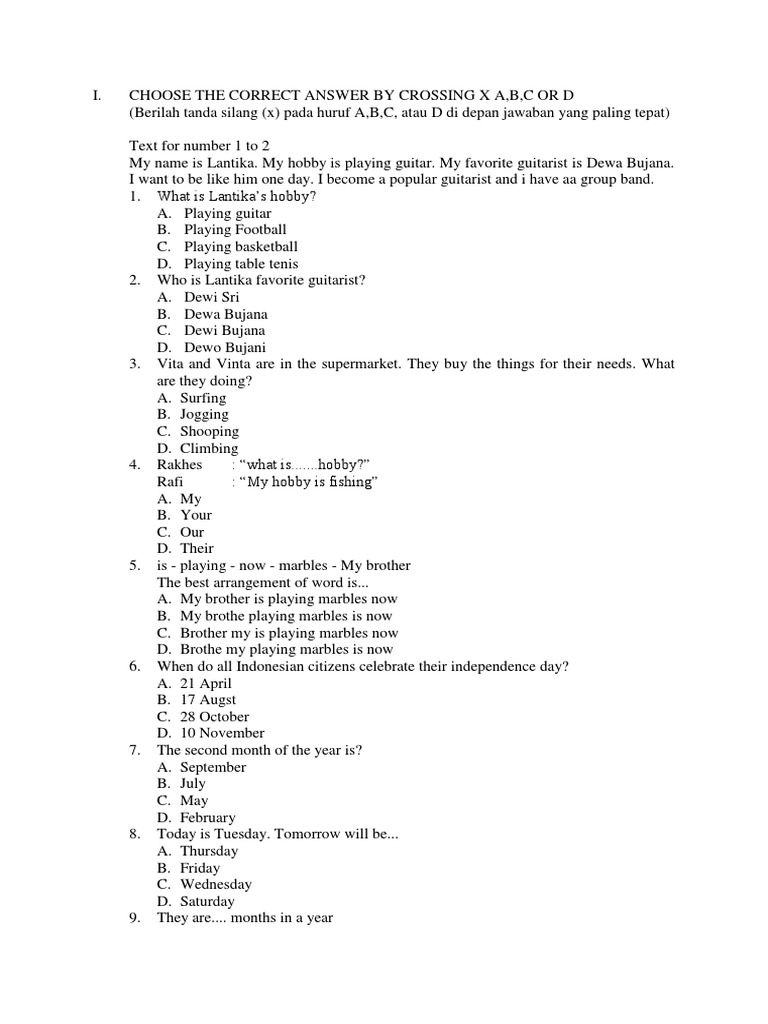 Jawaban Choose The Correct Answer By Crossing Cara Golden