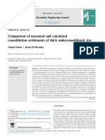 Comparison of measured and calculated consolidation settlements of thick underconsolidated clay