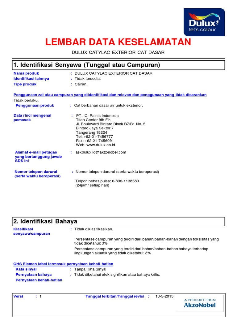  Msds  Dulux  Catylac Cat  Dasar Exterior