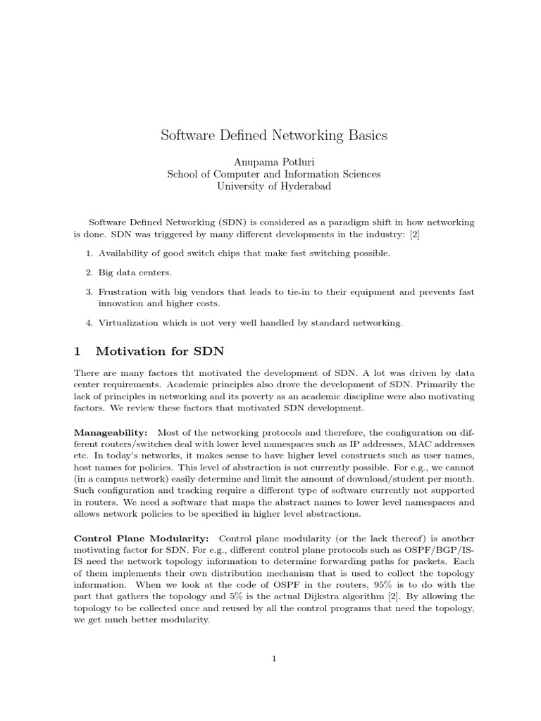 Software Defined Networking Basics: 1 Motivation For SDN | PDF | I Pv6 ...