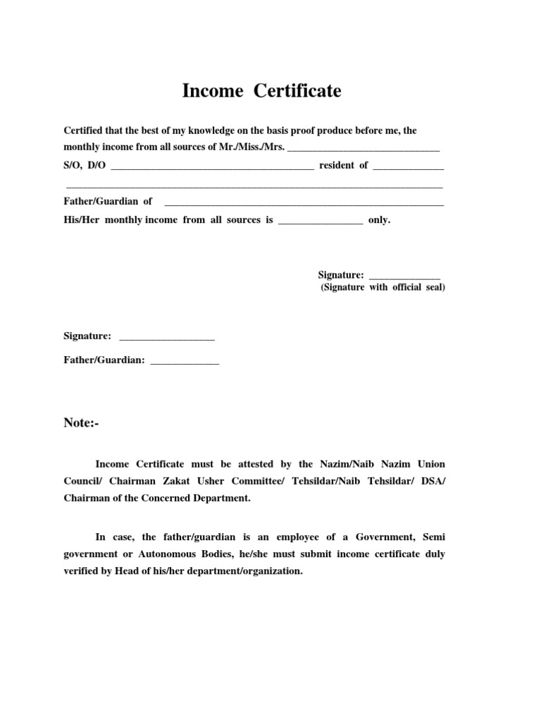 Income Certificate