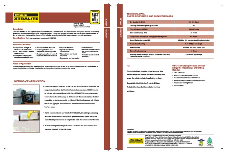 UltraTech XTRALITE AAC Block Overview | PDF | Building Materials | Masonry