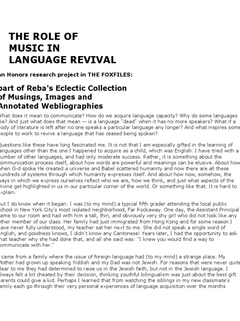 THE ROLE OF Music in Language | PDF | Semiotics | Entertainment (General)