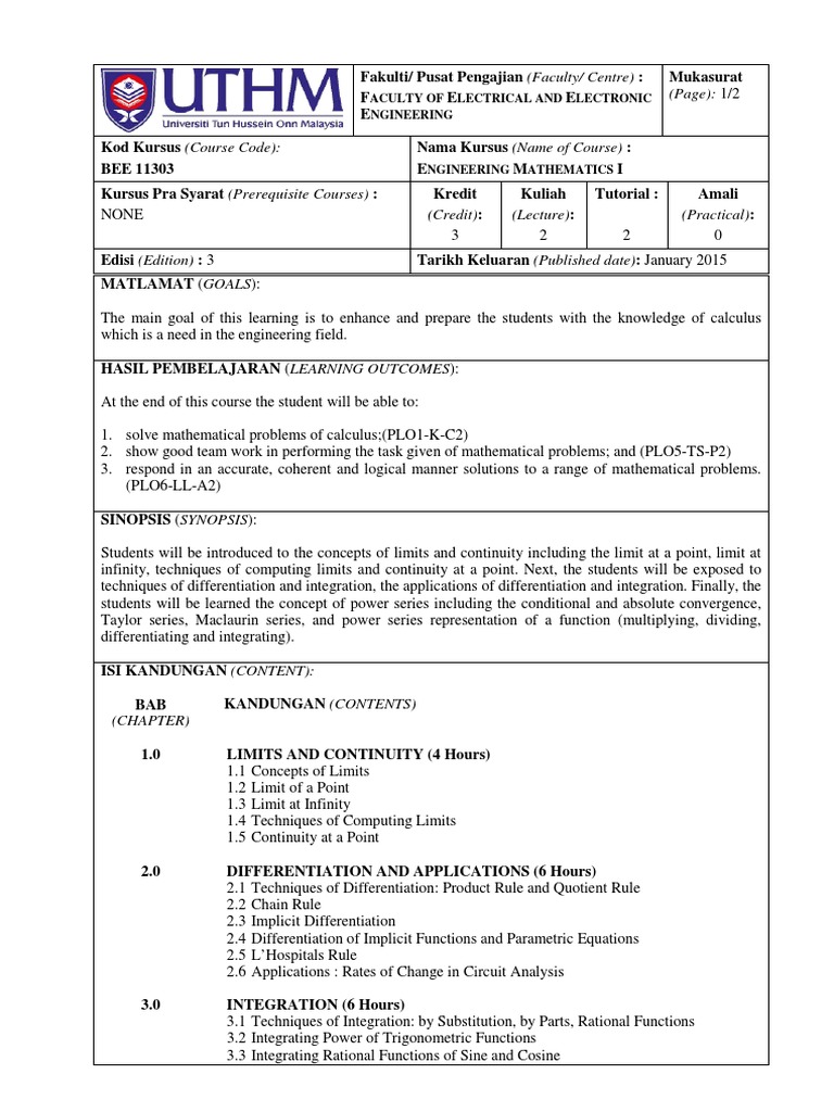 Bee11303 Engineering Mathematics I Latest Syllabus3 PDF | PDF ...