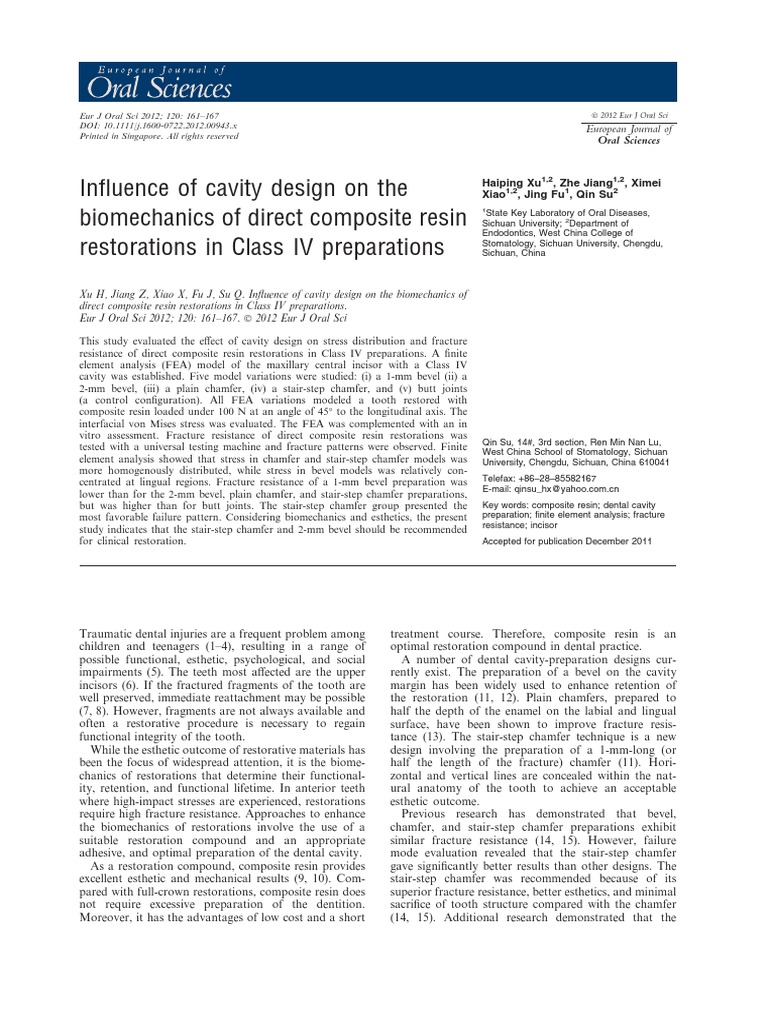 Influence of Cavity Design On The Biomechanics of Direct Composite ...
