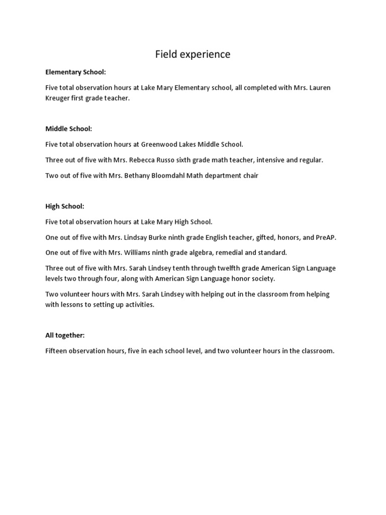 Field Experience in Education Observations | PDF