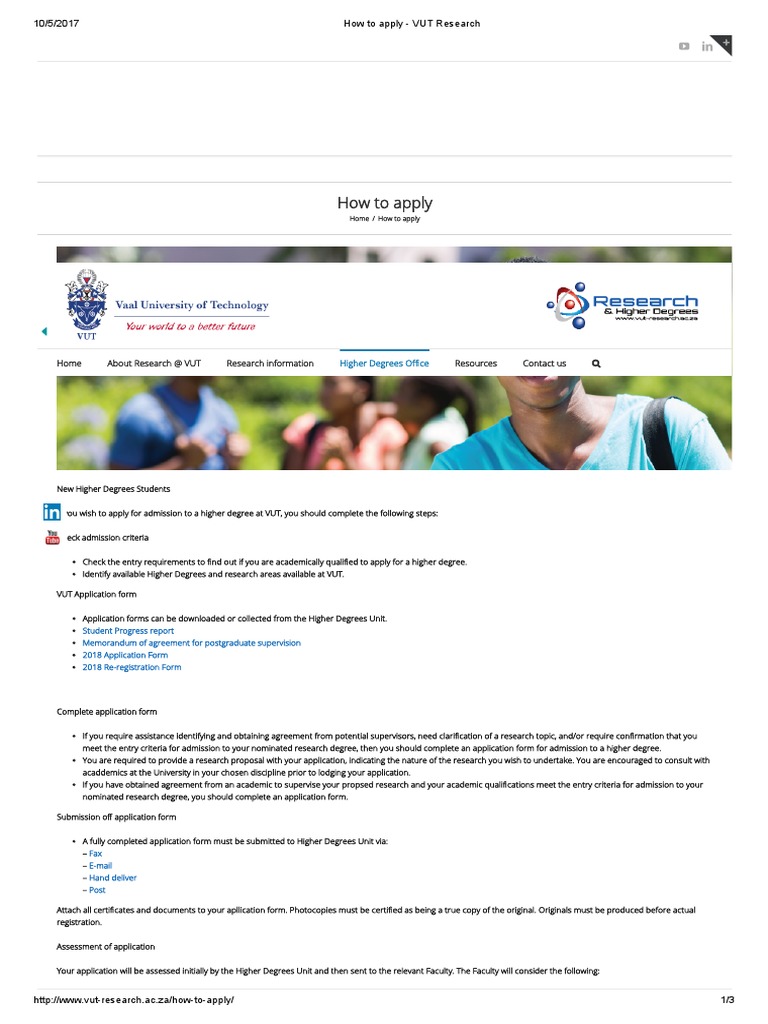 How To Apply VUT Research PDF Postgraduate Education Academic