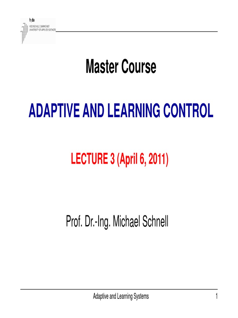 Adaptive Control Ss2011 Vl03 WWW | PDF | Control Theory | Cybernetics