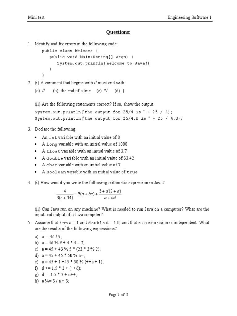 MiniTest 230304 | PDF | C (Programming Language) | Java (Programming ...