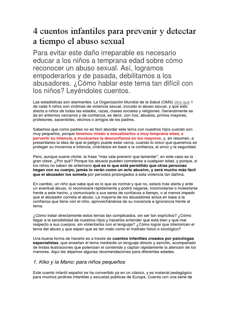 4 Cuentos Infantiles para Prevenir y Detectar A Tiempo El Abuso Sexual ...