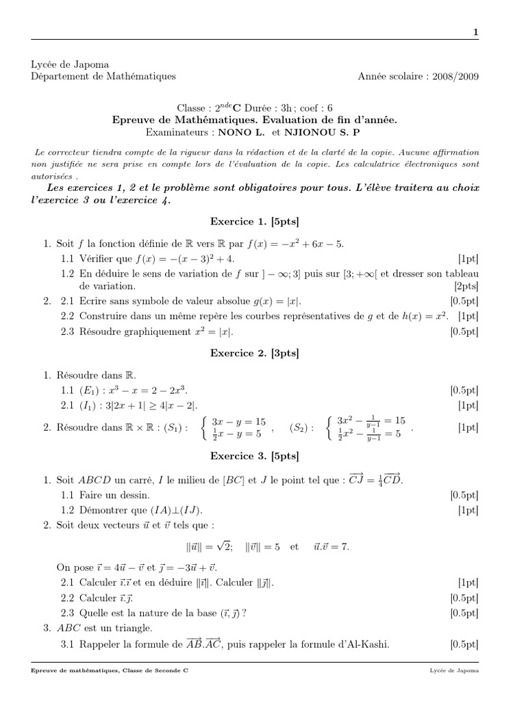 Exercices De Maths Seconde Avec Corriges Pdf 2nd C Devoir N 5 | PDF | Cercle | Géométrie euclidienne