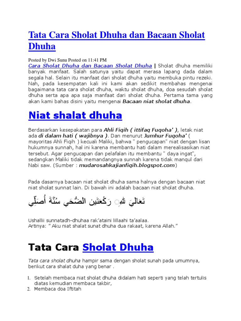 Bacaan Sholat Doa Sholat Dhuha Dan Artinya Doc