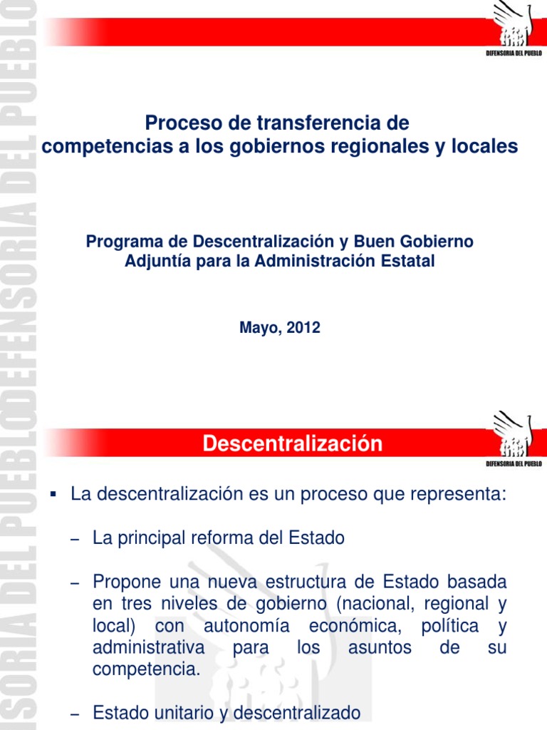 Proceso de Transferencia de Competencias A Los Gobiernos Regionales y ...