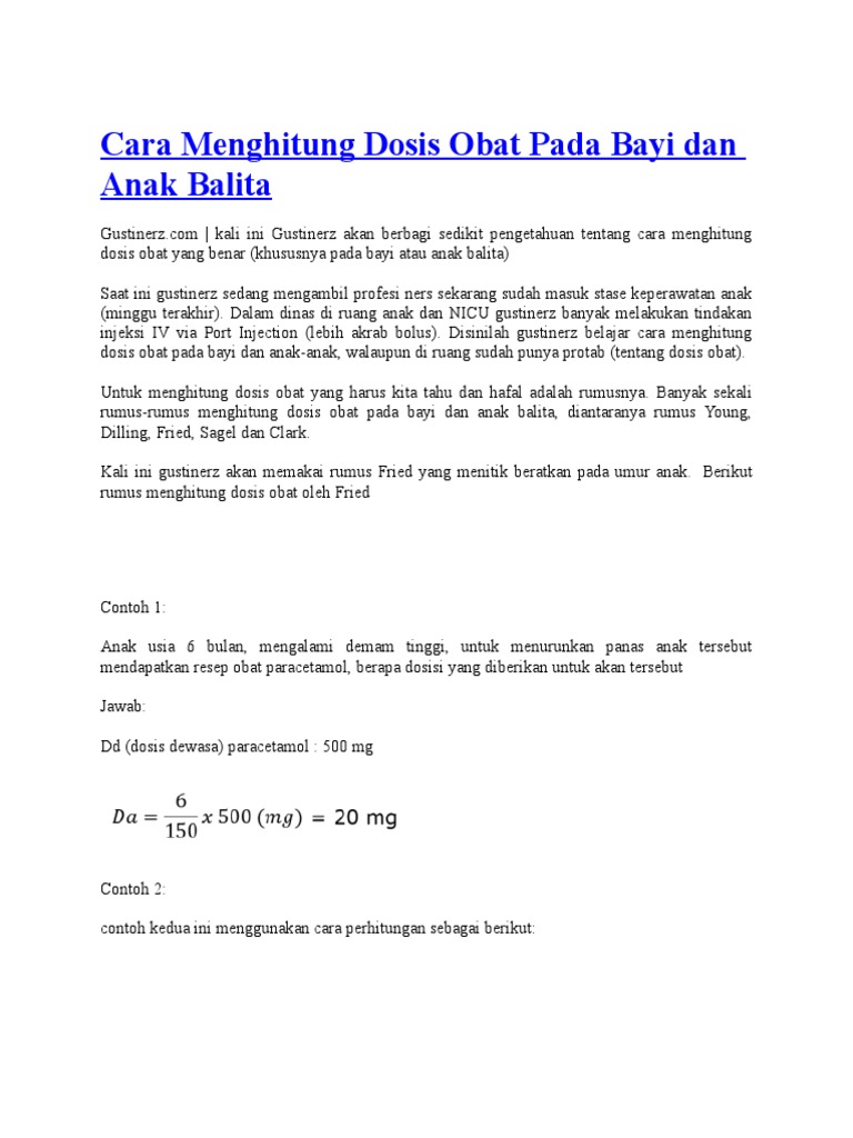 Contoh Soal Perhitungan Dosis Obat Pdf Soal Kelasmu