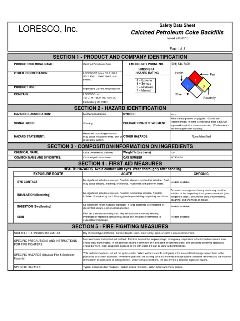 Sds Coke 070815 | PDF | Fires | Combustion