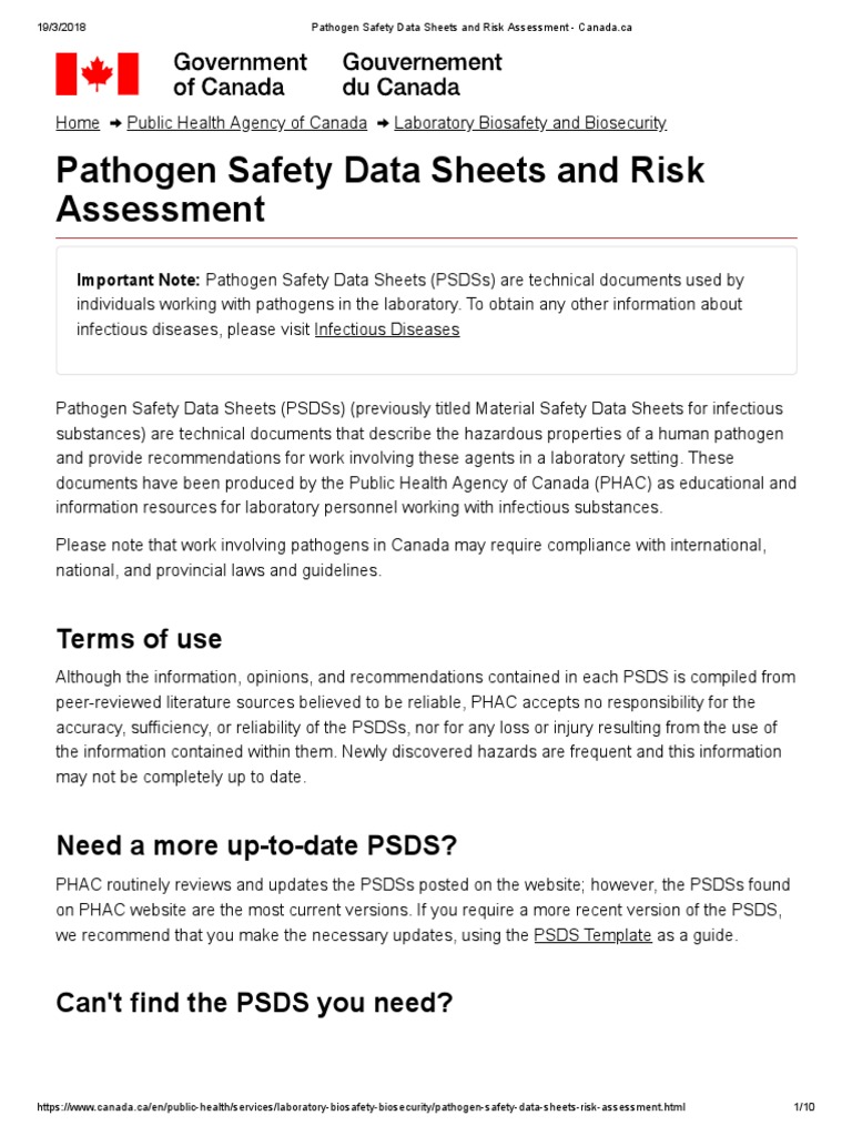 Pathogen Safety Data Sheets and Risk Assessment Canada Ca