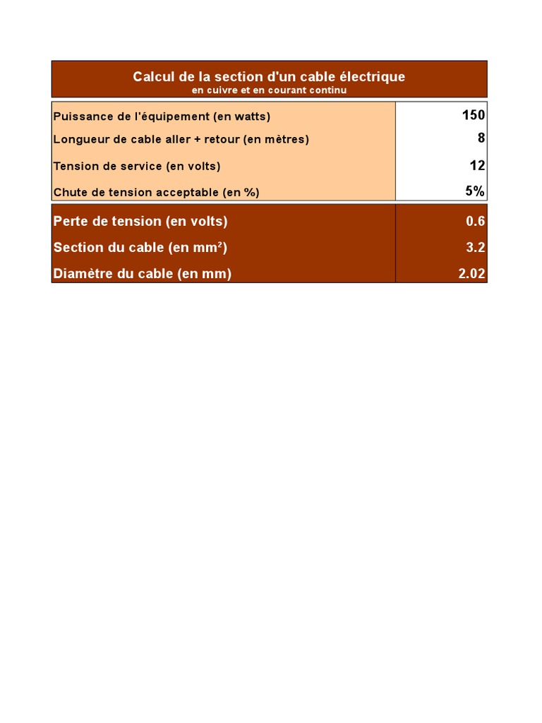 Calcul Section De Cable Excel Feuille Excel - Calcul Section de Cable Électrique | PDF