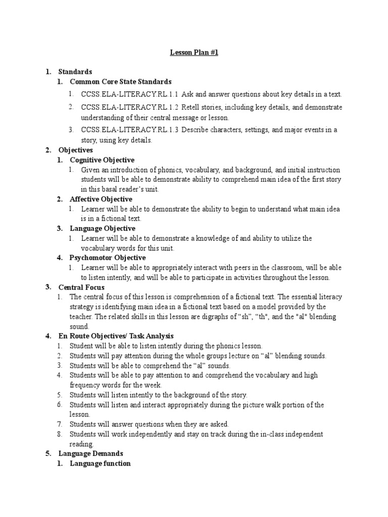 Unit Plan Main Idea | PDF | Reading Comprehension | Phonics