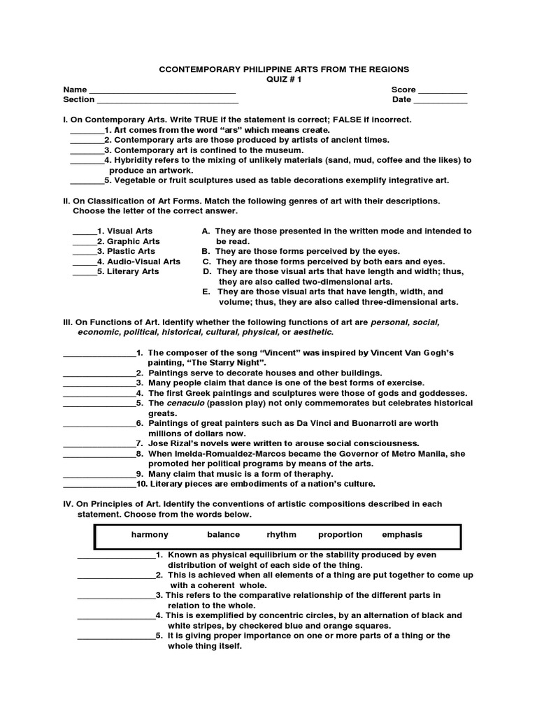Philippine Contemporary Art Quiz 1 PDF Paintings Aesthetics
