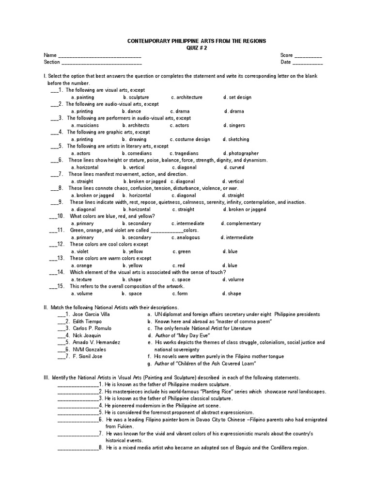 Philippine Contemporary Arts Quiz 2 PDF Philippines Paintings