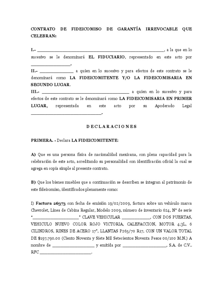 Contrato de Fideicomiso de Garantía Irrevocable | PDF | Ley de ...