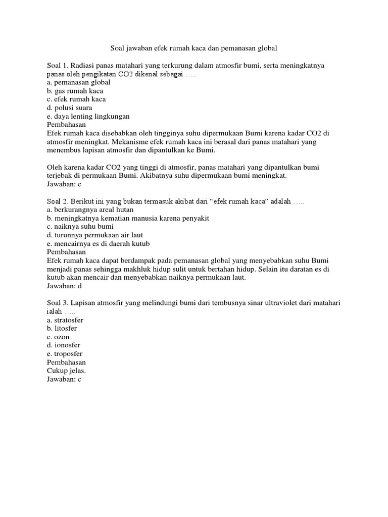 Soal Jawaban Efek Rumah Kaca Dan Pemanasan Global