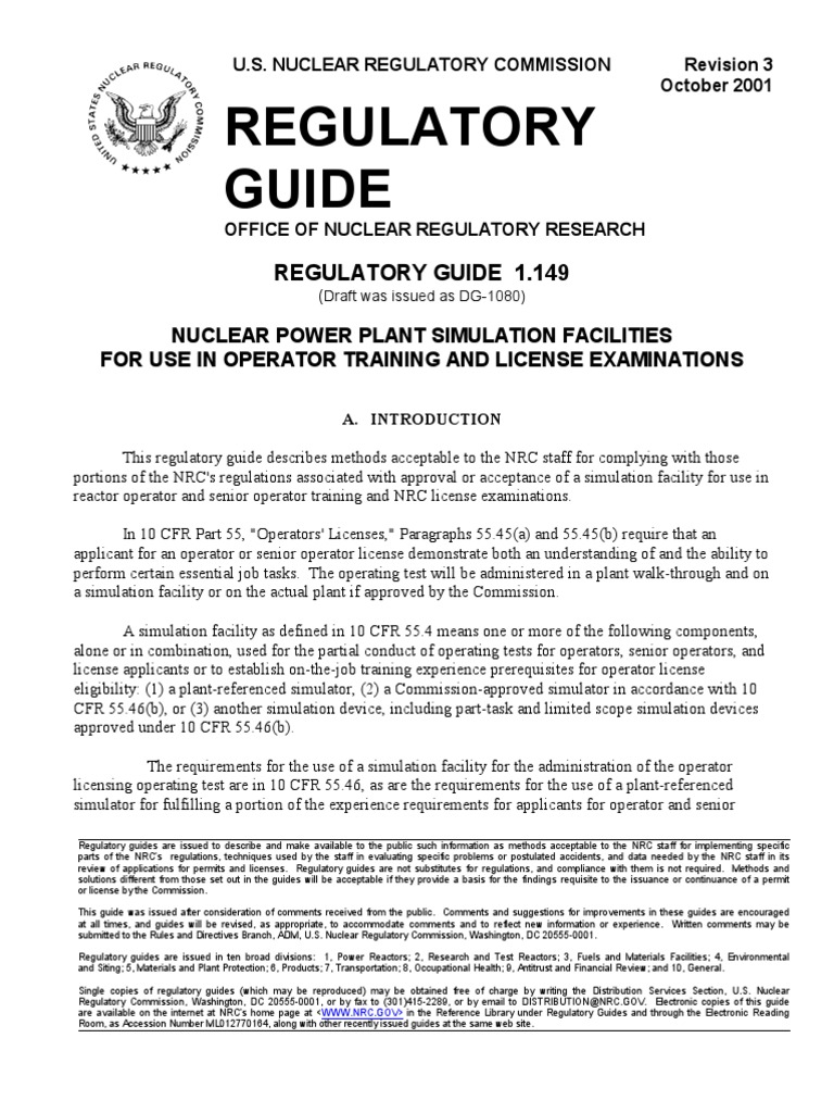 Reg Guide 1 Nuclear Regulatory Commission Simulation - 