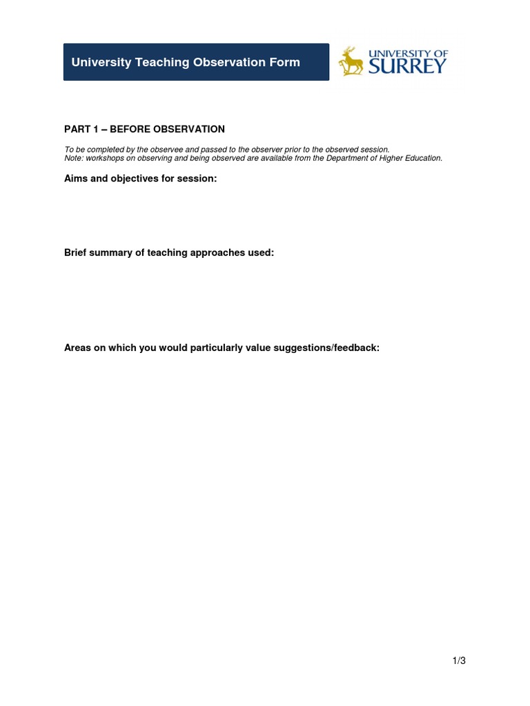 Peer Observation Form 2016 | PDF | Observation | University