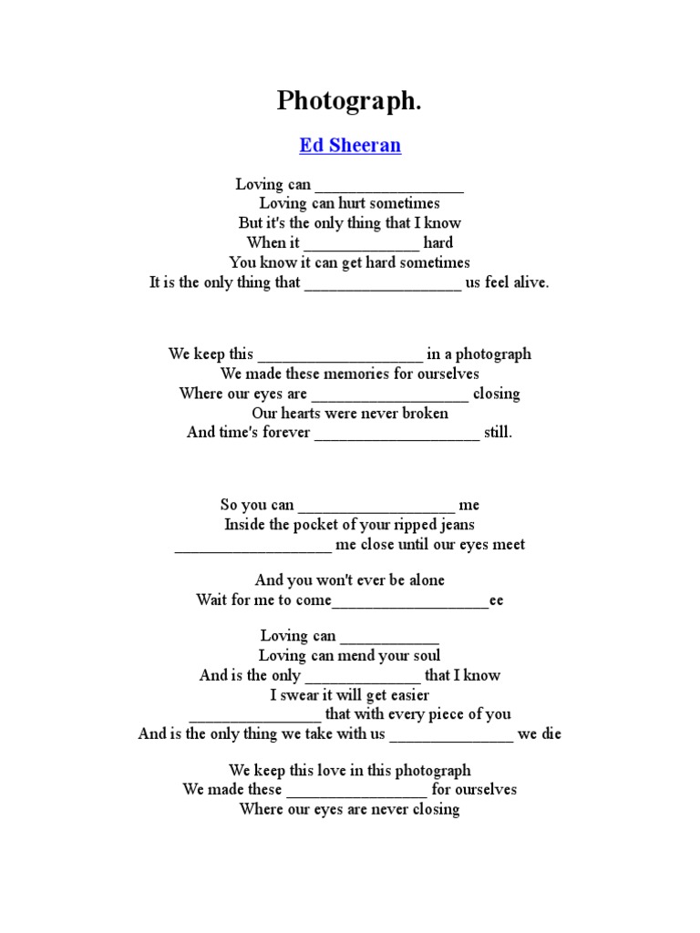 Photograph Lyrics Ed Sheeran PDF Recorded Music Leisure
