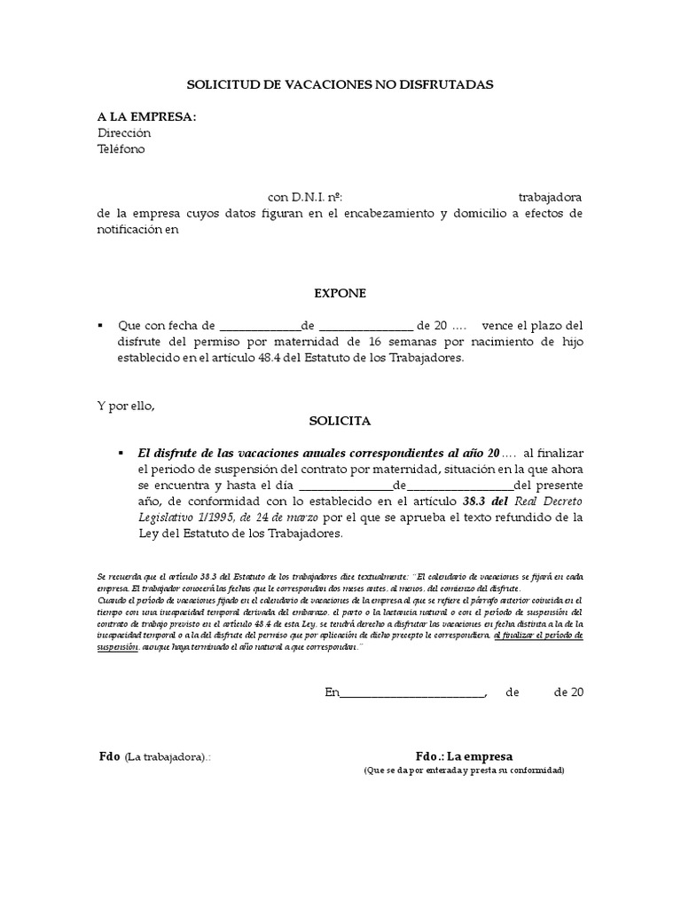 Solicitud de Vacaciones Despues de Baja Maternidad
