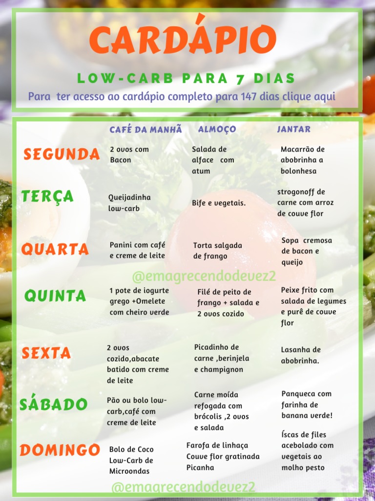 Cardápio Low-carb Para 7 Dias | Cozinha | Alimentos