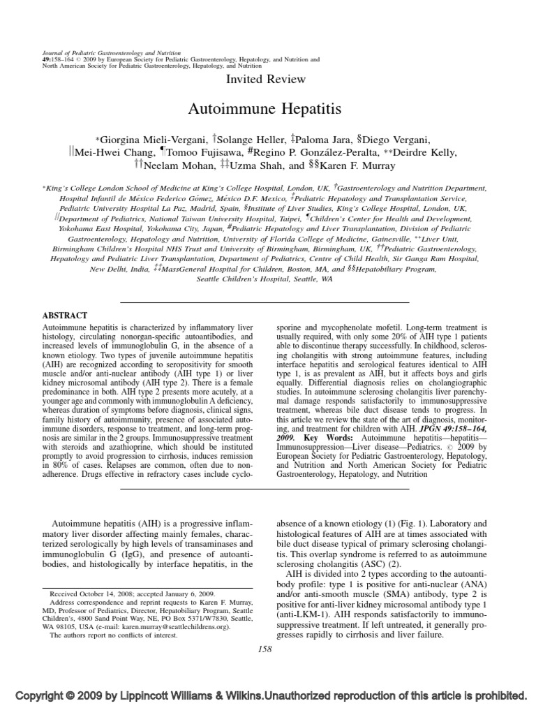 Autoimmune Hepatitis. JPGN 2009 PDF Hepatitis Liver